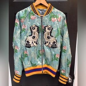 Gucci men Floral Embroidered Jacket with Dog Motif